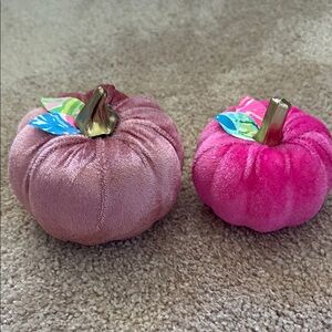 Handcrafted Velvet Plush Pink and Purple Pumpkin Accents Decor